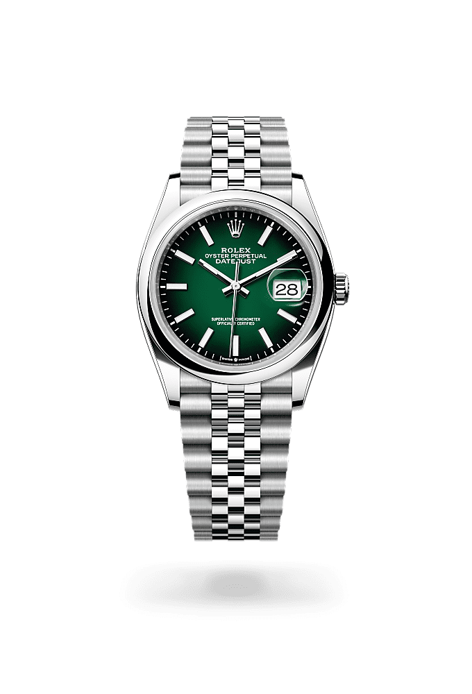 ديت جست ٣٦, أويستر، ٣٦ مم، من فولاذ أويستر ستيل, المينا : أخضر متدرّج, Rolex