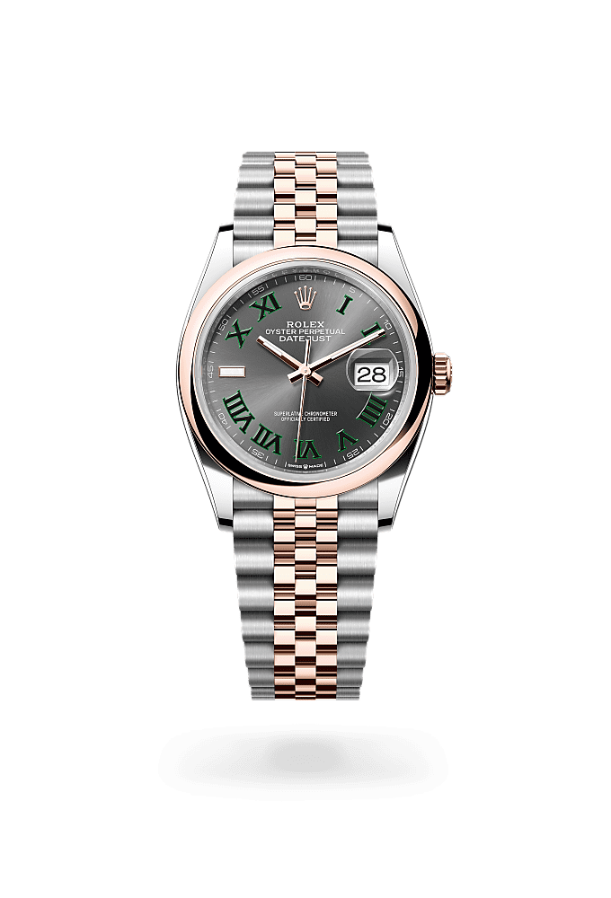 Datejust 36, اویستر، ۳۶ میلیمتری، اویستراستیل و طلای اِوررُز, صفحه‌ : خاکستری, Rolex