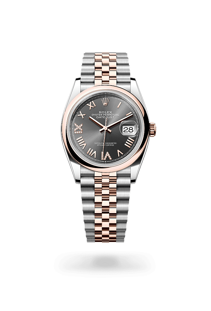Datejust 36, Oyster, 36 mm, Oystersteel dan emas Everose, Dial : Tampilan <i>slate</i> dengan berlian, Rolex