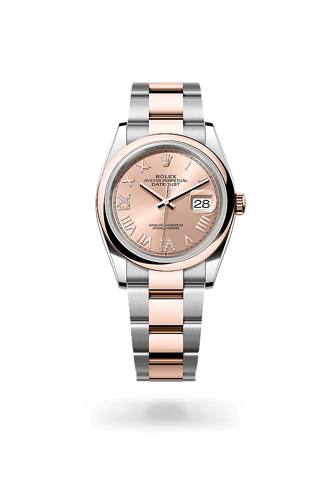 Datejust 36, Oyster, 36 mm, Oystersteel and Everose gold, Dial : Rosé-colour set with diamonds, Rolex