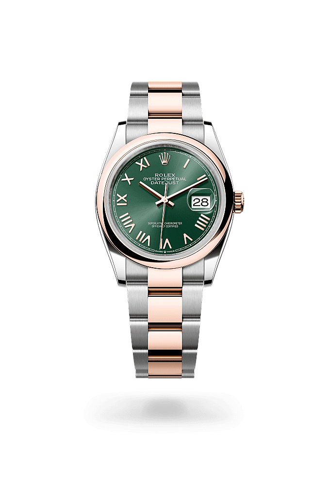 Datejust 36, 蠔式，36毫米，永恒玫瑰金及蠔式鋼, 錶面 : 薄荷綠色, Rolex