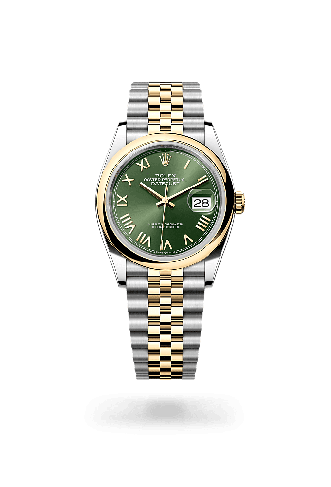 Datejust 36, Oyster, 36 mm, Oystersteel and yellow gold, Dial : Olive green, Rolex