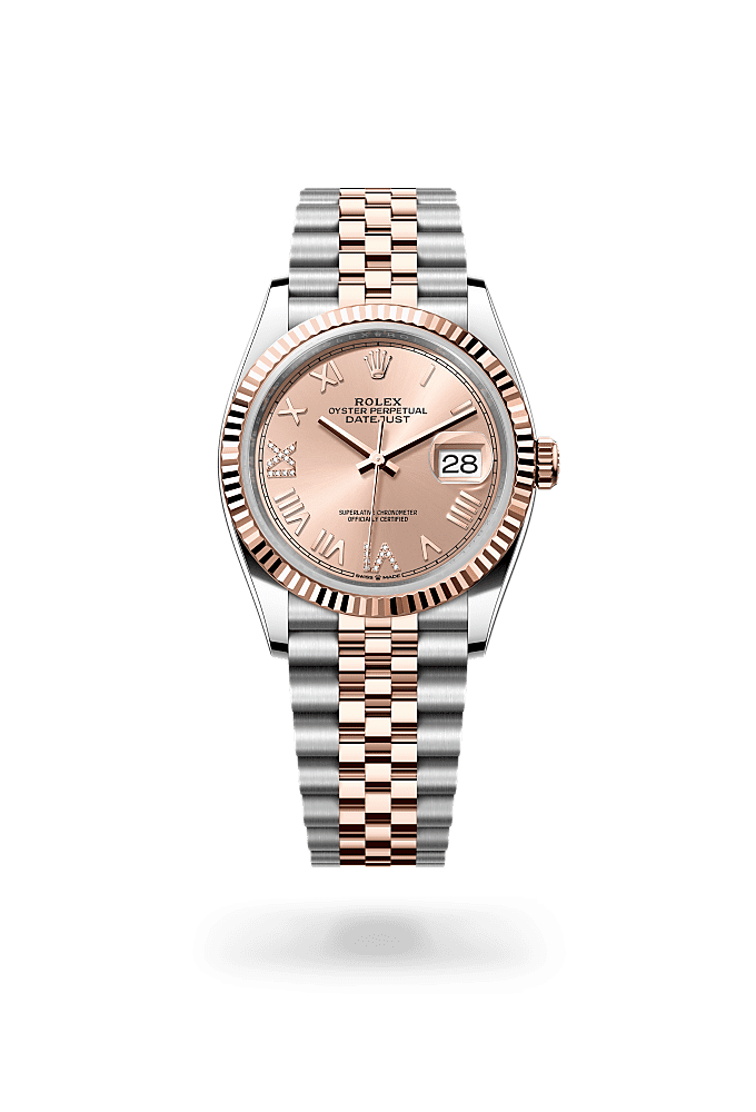 Datejust 36, Oyster, 36 mm, Oystersteel and Everose gold, Dial : Rosé-colour set with diamonds, Rolex