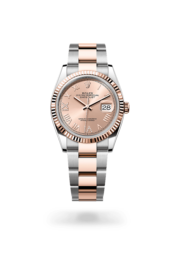 Datejust 36, Oyster, 36 mm, Oystersteel and Everose gold, Dial : Rosé-colour set with diamonds, Rolex