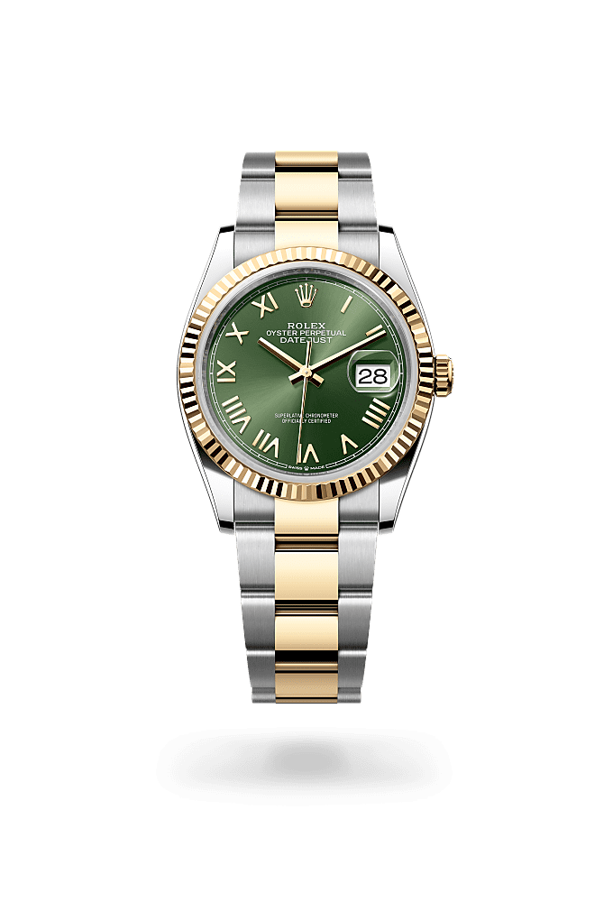 Datejust 36, Oyster, 36 mm, Oystersteel and yellow gold, Dial : Olive green, Rolex