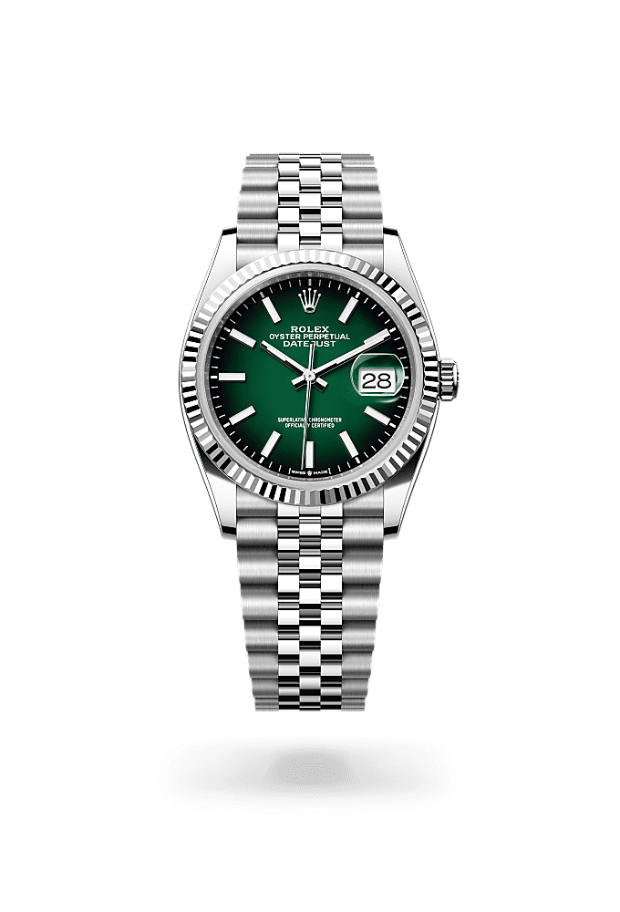 Datejust 36, 蠔式，36毫米，白色黃金及蠔式鋼, 錶面 : 漸變綠色, Rolex