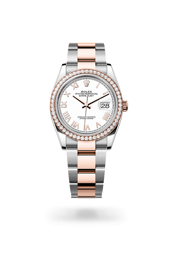 Datejust 36, Oyster, 36 mm, Oystersteel, Everose gold and diamonds, Dial : White, Rolex