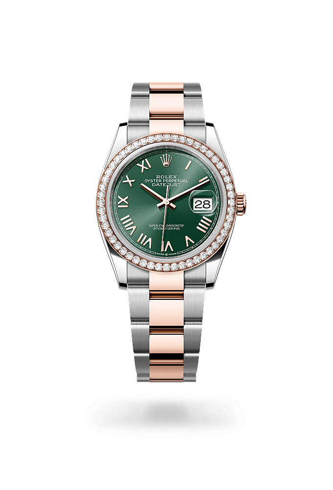 Datejust 36, 蠔式，36毫米，鑽石、永恒玫瑰金及蠔式鋼, 錶面 : 薄荷綠色, Rolex