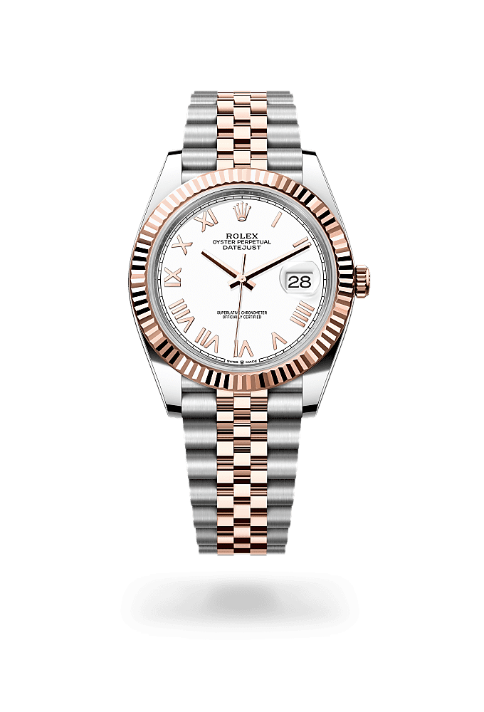 Datejust 41, 蠔式，41毫米，永恒玫瑰金及蠔式鋼, 錶面 : 白色, Rolex
