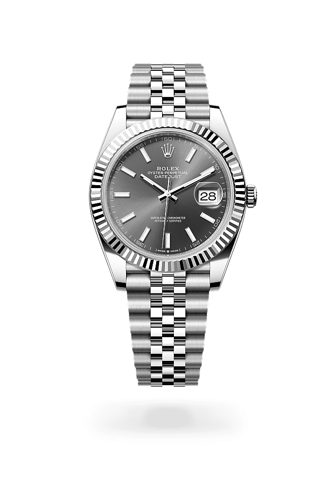 Datejust 41, اویستر، ۴۱  میلیمتری، اویستراستیل و طلای سفید, صفحه‌ : خاکستری, Rolex