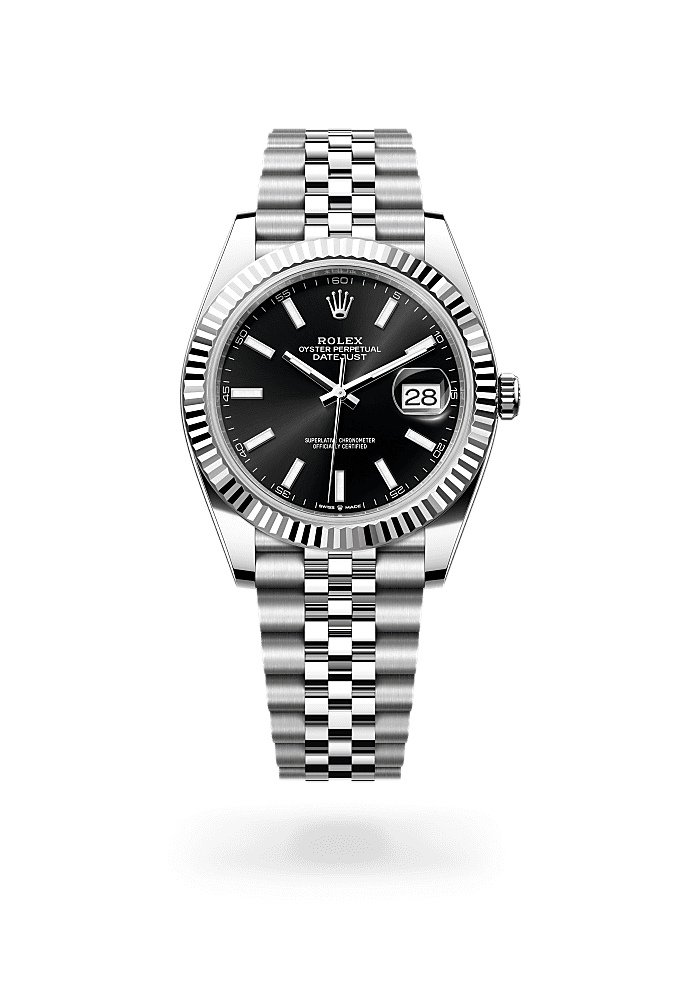 Datejust 41, اویستر، ۴۱ میلیمتری، اویستراستیل و طلای سفید, صفحه‌ : مشکی روشن, Rolex
