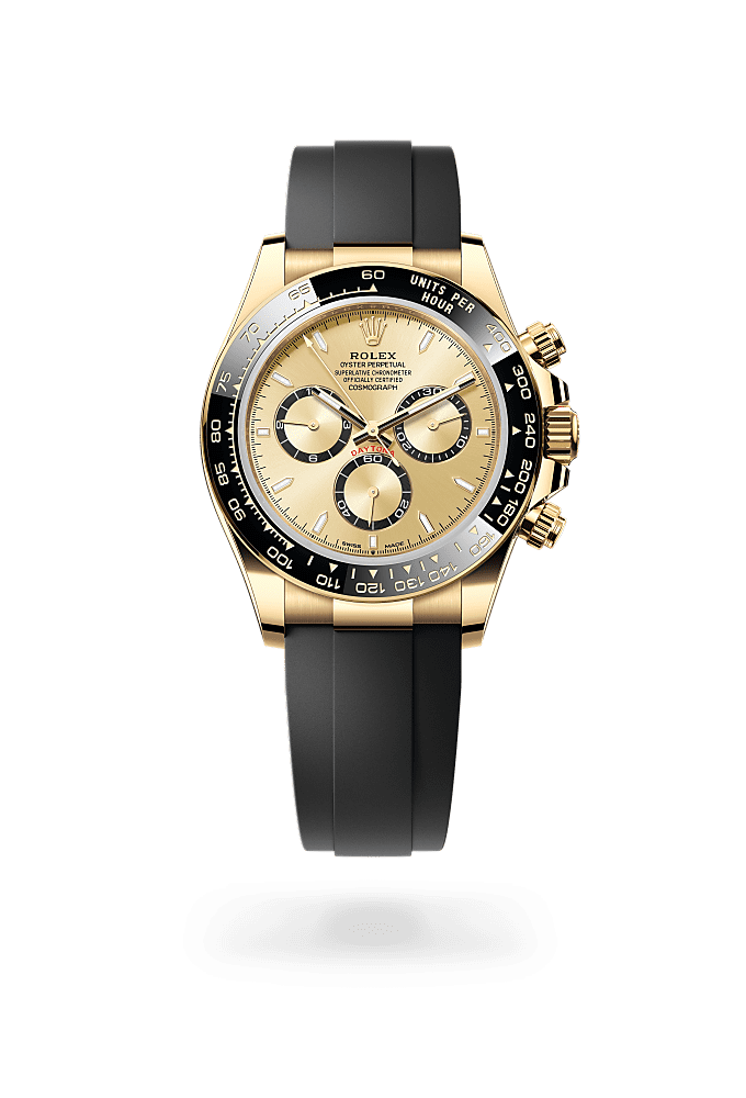कॉस्मोग्राफ़ डेटोना, ऑयस्टर, 40 मिमी, येलो गोल्ड, डायल : सुनहरा, काली काउंटर रिंग, Rolex