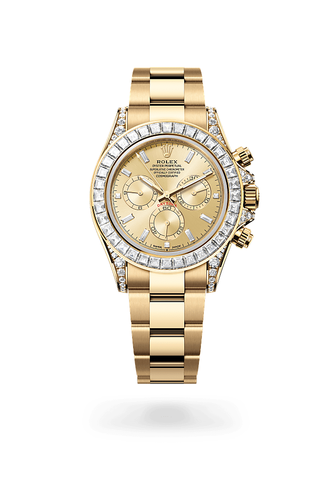 कॉस्मोग्राफ़ डेटोना, ऑयस्टर, 40 मिमी, येलो गोल्ड और डायमंड्स, डायल : डायमंड जड़ित गोल्डन सेट, Rolex