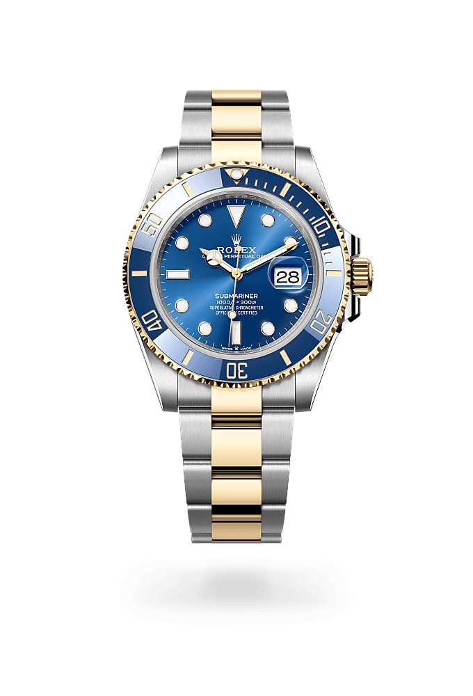 Submariner Date, Oyster, 41 mm, thép Oystersteel và vàng kim, Mặt đồng hồ : Xanh hoàng gia, Rolex