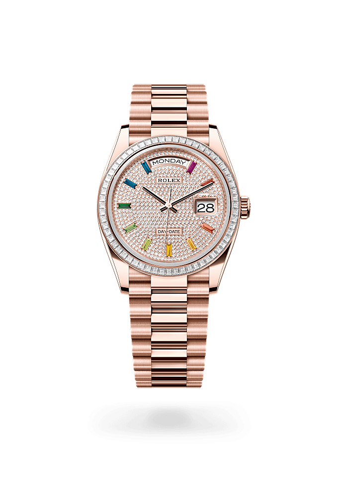 星期日历型 36, 蚝式，36毫米，钻石及永恒玫瑰金, 表盘 : 密镶钻石, Rolex
