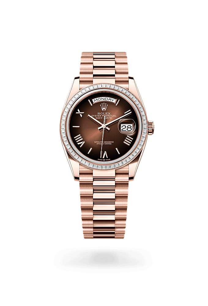 Day-Date 36, Oyster, 36 mm, Everose gold and diamonds, Dial : Brown ombré, Rolex