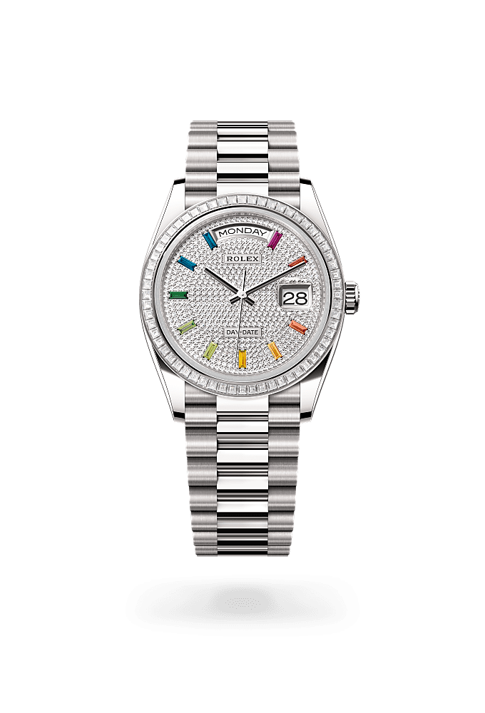 Day-Date 36, Oyster, 36 mm, white gold and diamonds, Dial : Diamond-paved, Rolex