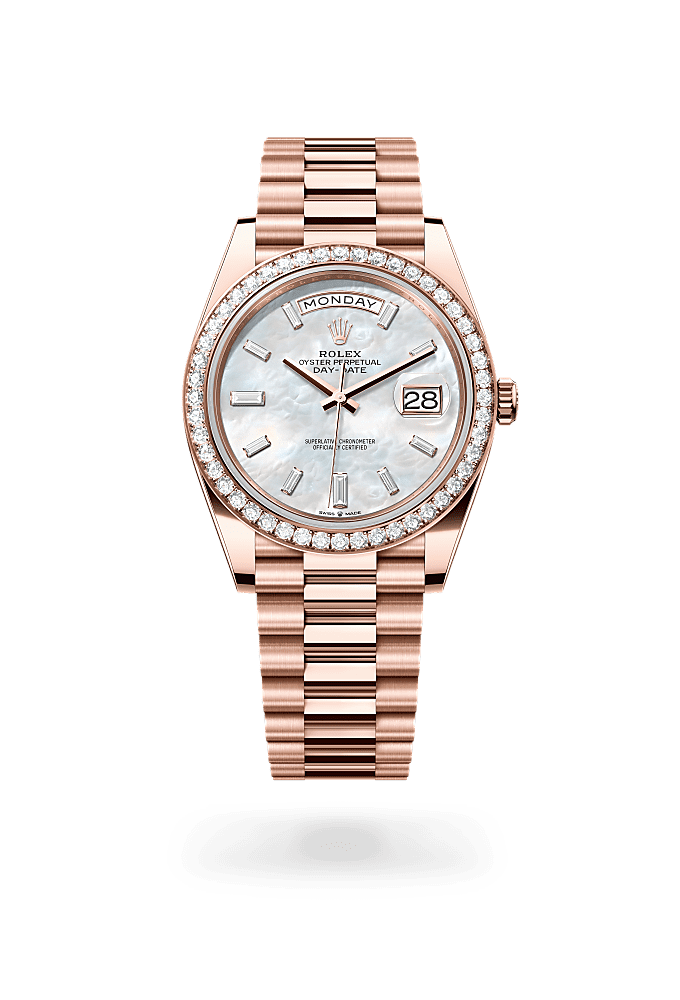 Day-Date 40 - Oyster, 40 mm, Everose gold and diamonds