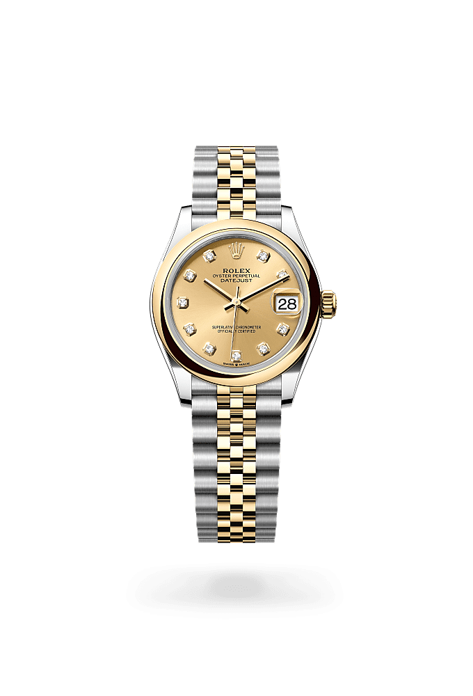 Datejust 31, Oyster, 31 mm, Oystersteel and yellow gold, Dial : Champagne-colour set with diamonds, Rolex