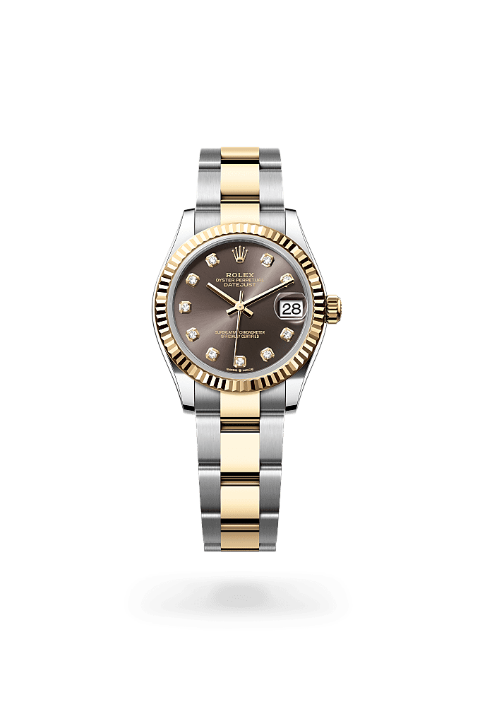 Datejust 31, Oyster, 31 mm, Oystersteel dan emas kuning, Dial : Tampilan dark grey dengan berlian, Rolex