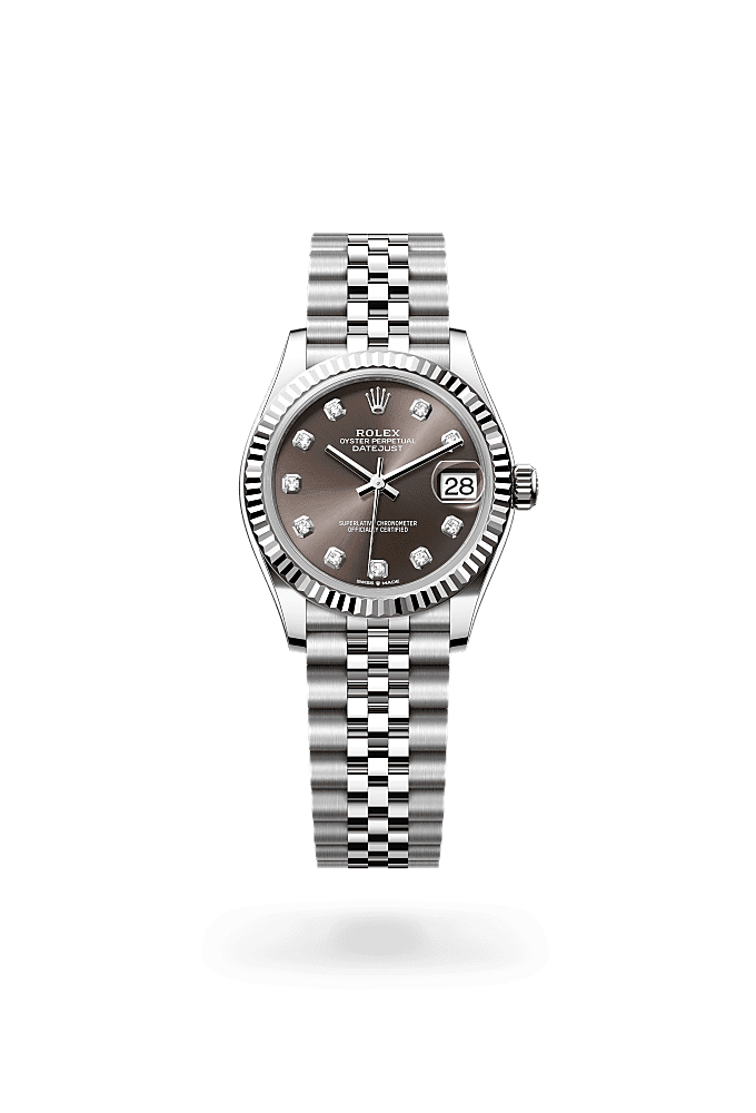 Datejust 31, Oyster, 31 mm, Oystersteel dan emas putih, Dial : Tampilan dark grey dengan berlian, Rolex