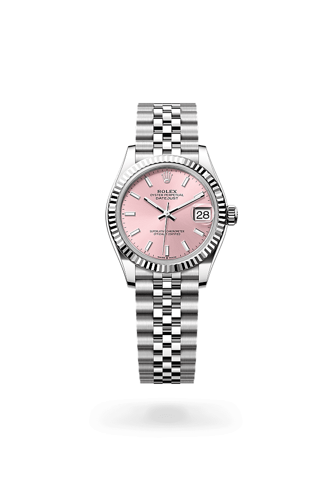 Datejust 31, اویستر، ۳۱ میلیمتری، اویستراستیل و طلای سفید, صفحه‌ : صورتی, Rolex
