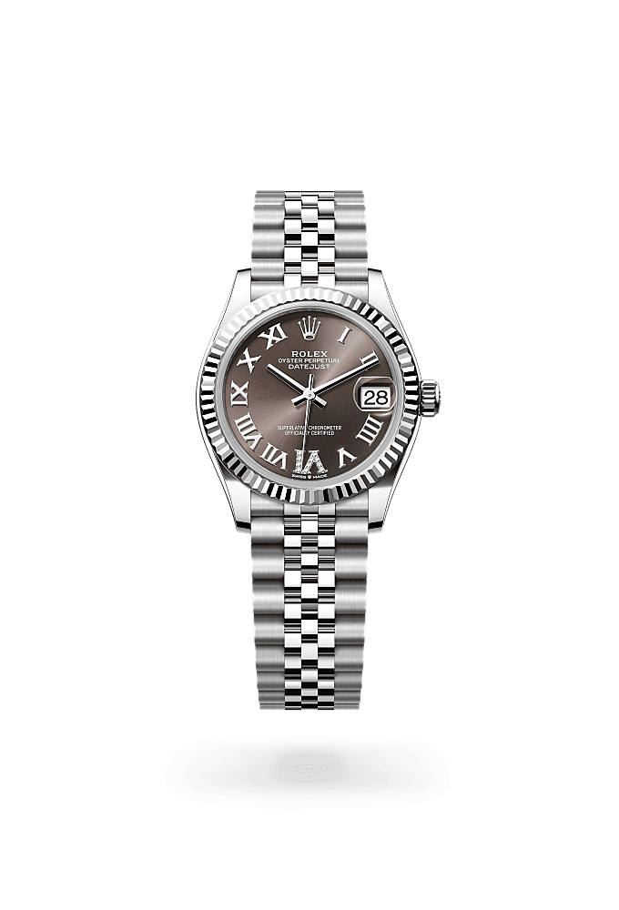 Datejust 31, Oyster, 31 mm, Oystersteel and white gold, Dial : Dark grey set with diamonds, Rolex