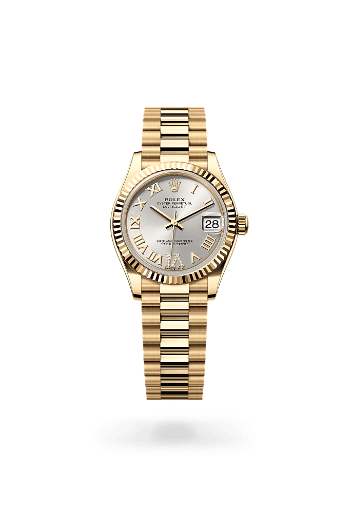 Datejust 31, Oyster, 31 mm, yellow gold, Dial : Silver set with diamonds, Rolex