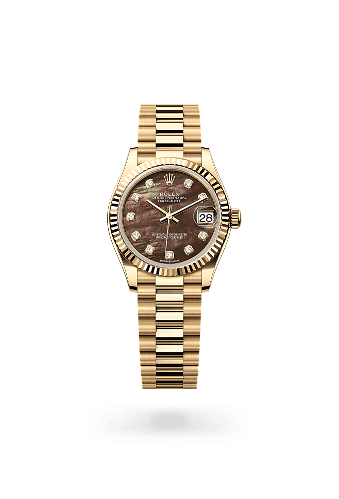 Datejust 31, Oyster, 31 мм, желтое золото, Циферблат : Черный перламутровый, бриллианты, Rolex