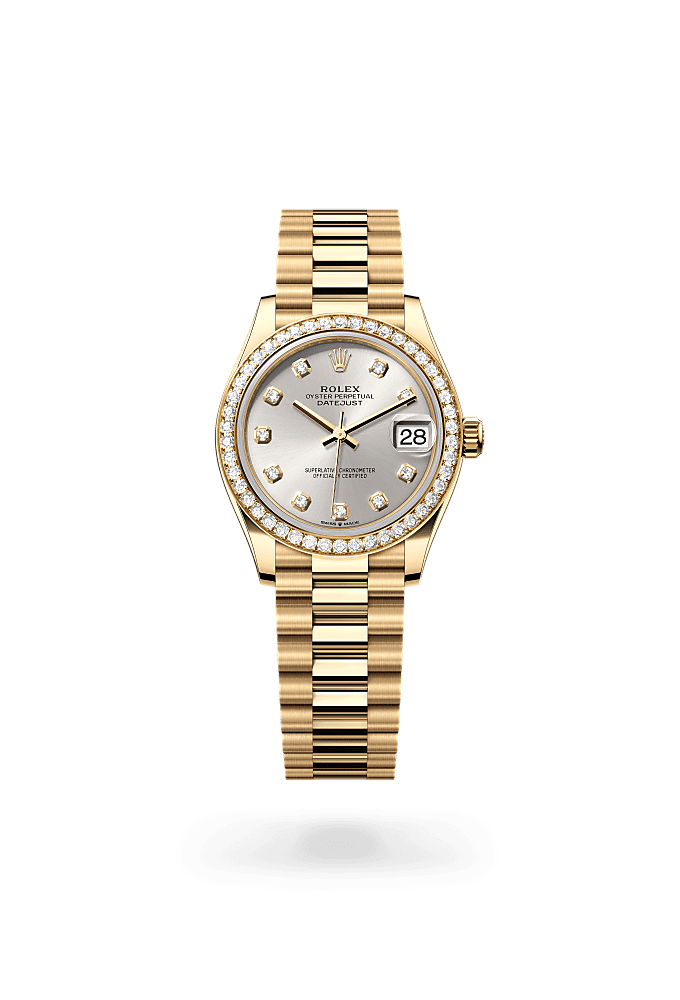 Datejust 31, Oyster, 31 mm, yellow gold and diamonds, Dial : Silver set with diamonds, Rolex