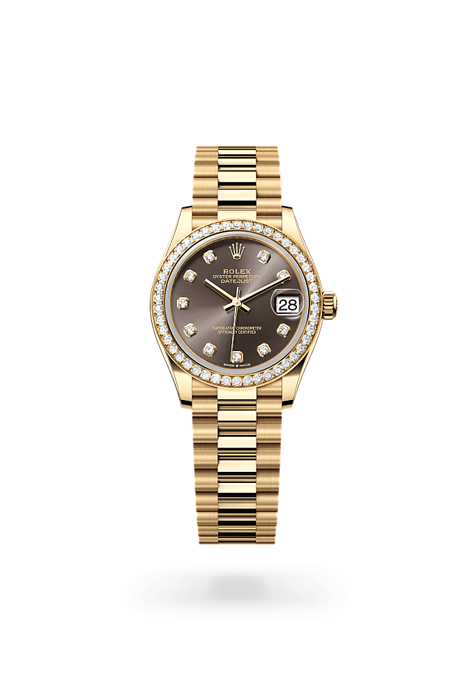 Datejust 31, Oyster, 31 mm, yellow gold and diamonds, Dial : Dark grey set with diamonds, Rolex