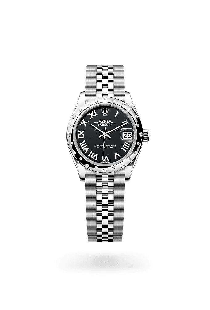 Datejust 31, اویستر، ۳۱ میلیمتری، اویستراستیل، طلای سفید و الماس, صفحه‌ : مشکی روشن, Rolex