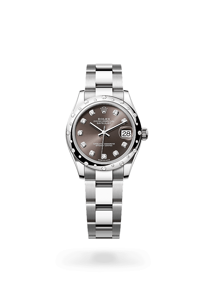 Datejust 31, Oyster, 31 mm, Oystersteel, white gold and diamonds, Dial : Dark grey set with diamonds, Rolex