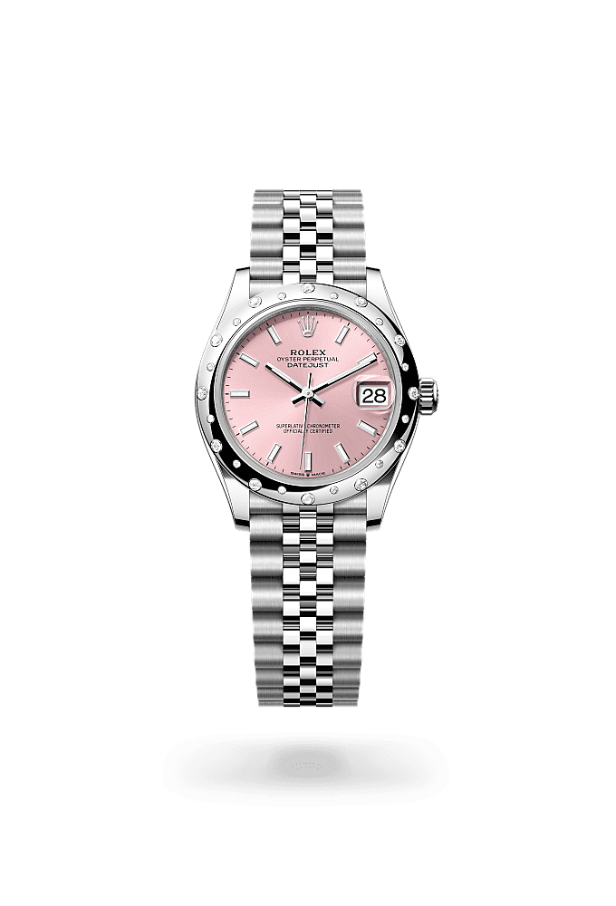 Datejust 31, Oyster, 31 mm, Oystersteel, white gold and diamonds, Dial : Pink, Rolex
