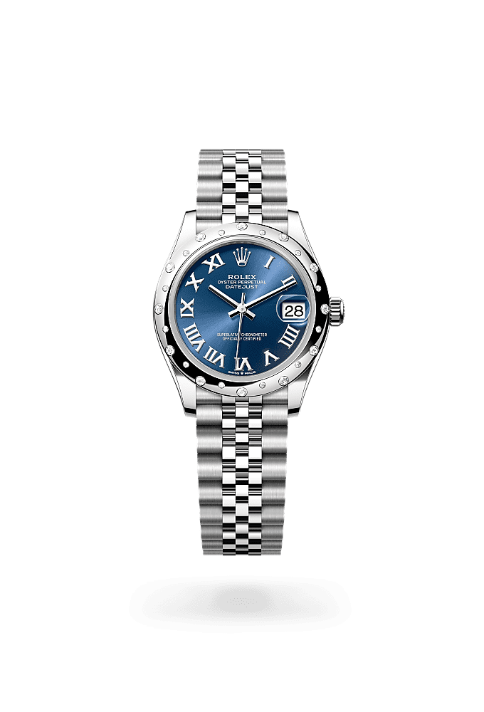 Datejust 31, Oyster, 31 mm, Oystersteel, white gold and diamonds, Dial : Bright blue, Rolex