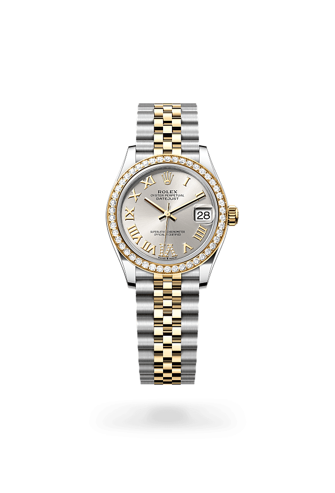 Datejust 31, Oyster, 31 mm, Oystersteel, yellow gold and diamonds, Dial : Silver set with diamonds, Rolex
