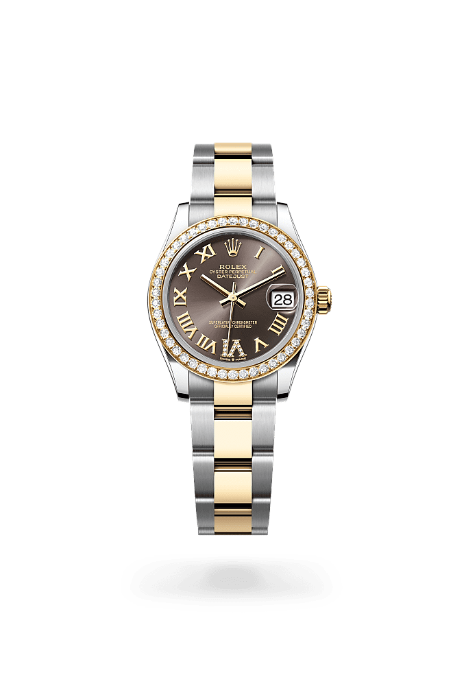 Datejust 31, Oyster, 31 mm, Oystersteel, emas kuning dan berlian, Dial : Tampilan <i>dark grey</i> dengan berlian, Rolex