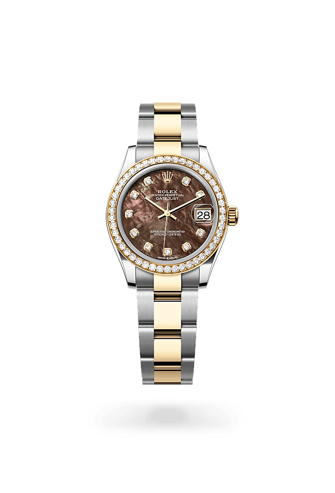 デイトジャスト 31, オイスター、31 mm、オイスタースチール＆イエローゴールド、ダイヤモンド, ダイアル : ダイヤモンド入りブラックマザーオブパール, Rolex