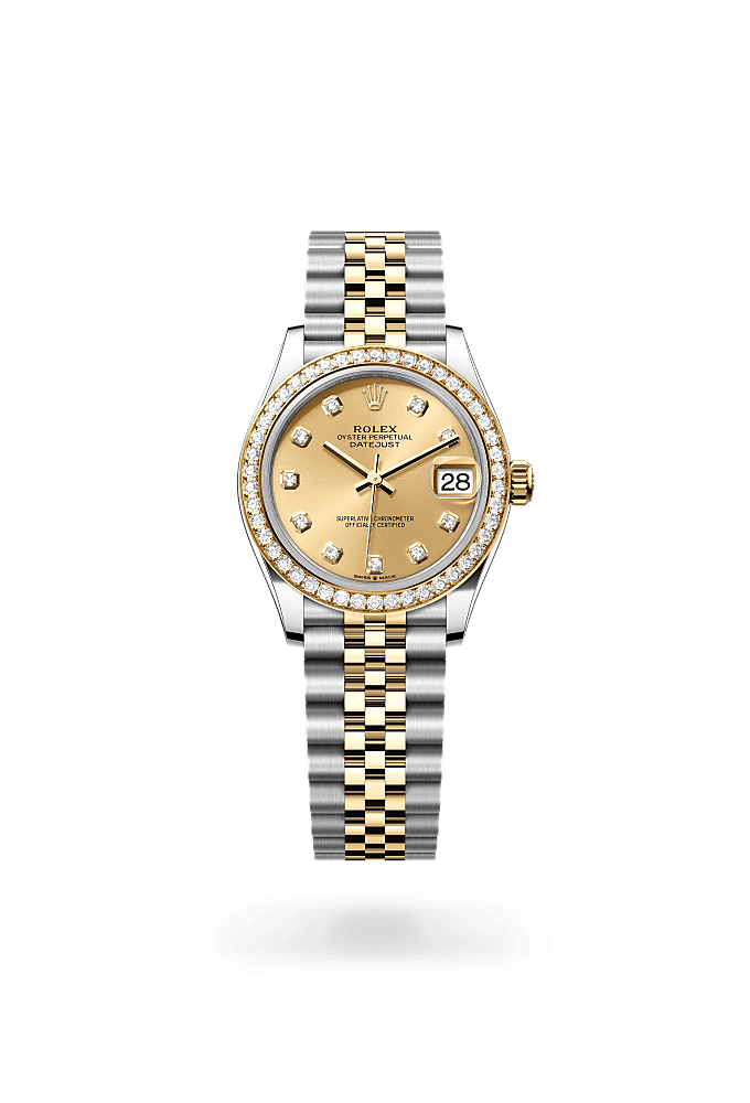 Datejust 31, Oyster, 31 mm, Oystersteel, yellow gold and diamonds, Dial : Champagne-colour set with diamonds, Rolex