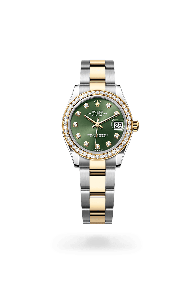 Datejust 31, Oyster, 31 mm, Oystersteel, emas kuning dan berlian, Dial : Tampilan hijau <i>olive</i> dengan berlian, Rolex