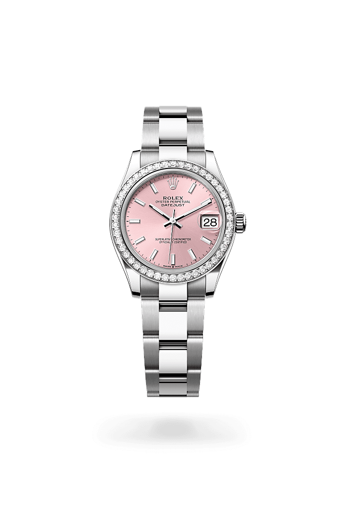 Datejust 31, Oyster, 31 mm, Oystersteel, white gold and diamonds, Dial : Pink, Rolex
