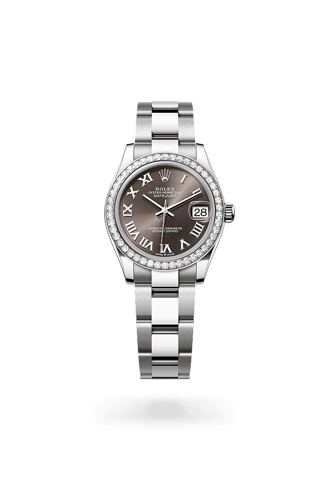 Datejust 31, Oyster, 31 mm, Oystersteel, white gold and diamonds, Dial : Dark grey, Rolex