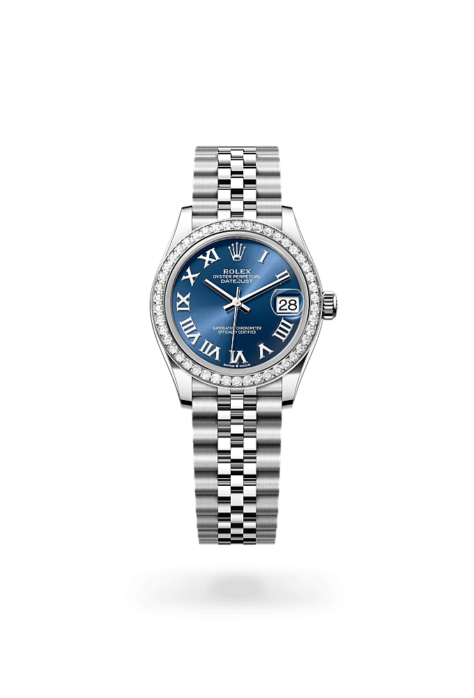 Datejust 31, Oyster, 31 mm, Oystersteel, white gold and diamonds, Dial : Bright blue, Rolex