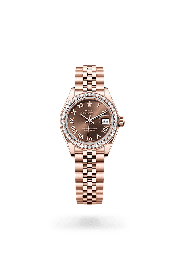 Lady-Datejust, Oyster, 28 mm, Everose gold and diamonds, Dial : Chocolate, Rolex