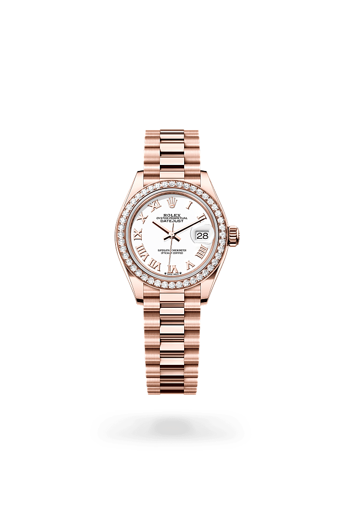 Lady-Datejust, Oyster, 28 мм, золото Everose и бриллианты, Циферблат : Белый, Rolex