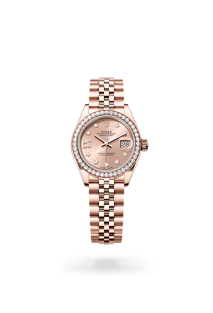 Lady-Datejust, Oyster, 28 mm, Everose gold and diamonds, Dial : Rosé-colour set with diamonds, Rolex