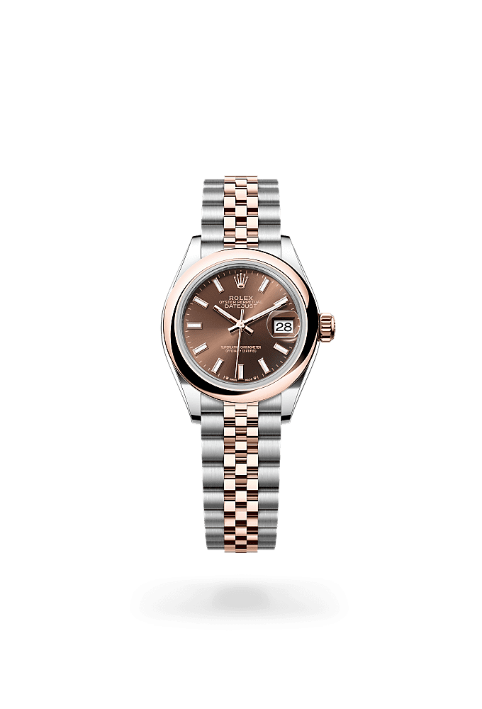 Lady-Datejust, Oyster, 28 мм, сталь Oystersteel и золото Everose, Циферблат : Цвета шоколада, Rolex