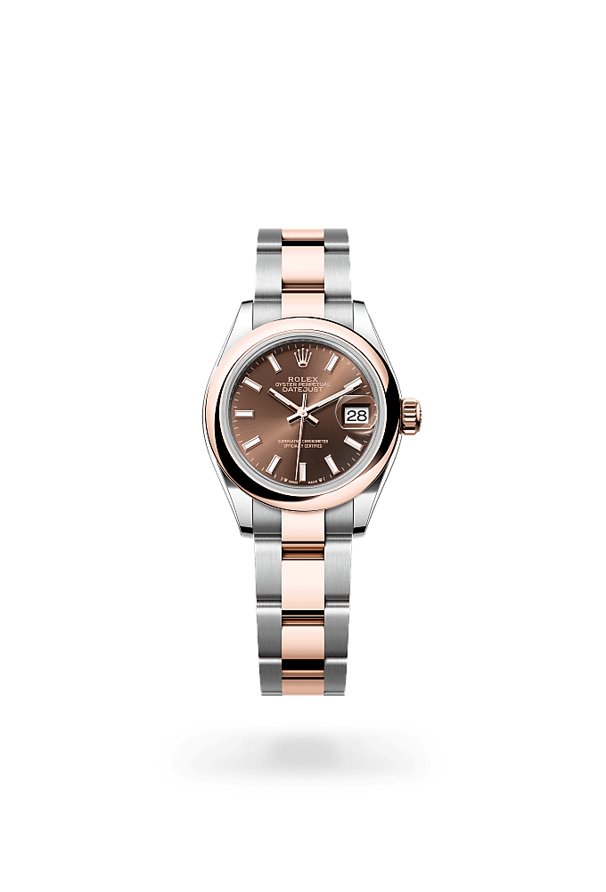 Lady-Datejust, Oyster, 28 мм, сталь Oystersteel и золото Everose, Циферблат : Цвета шоколада, Rolex