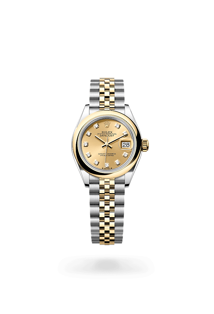 Lady-Datejust, Oyster, 28 мм, сталь Oystersteel и желтое золото, Циферблат : Цвета шампанского, бриллианты, Rolex
