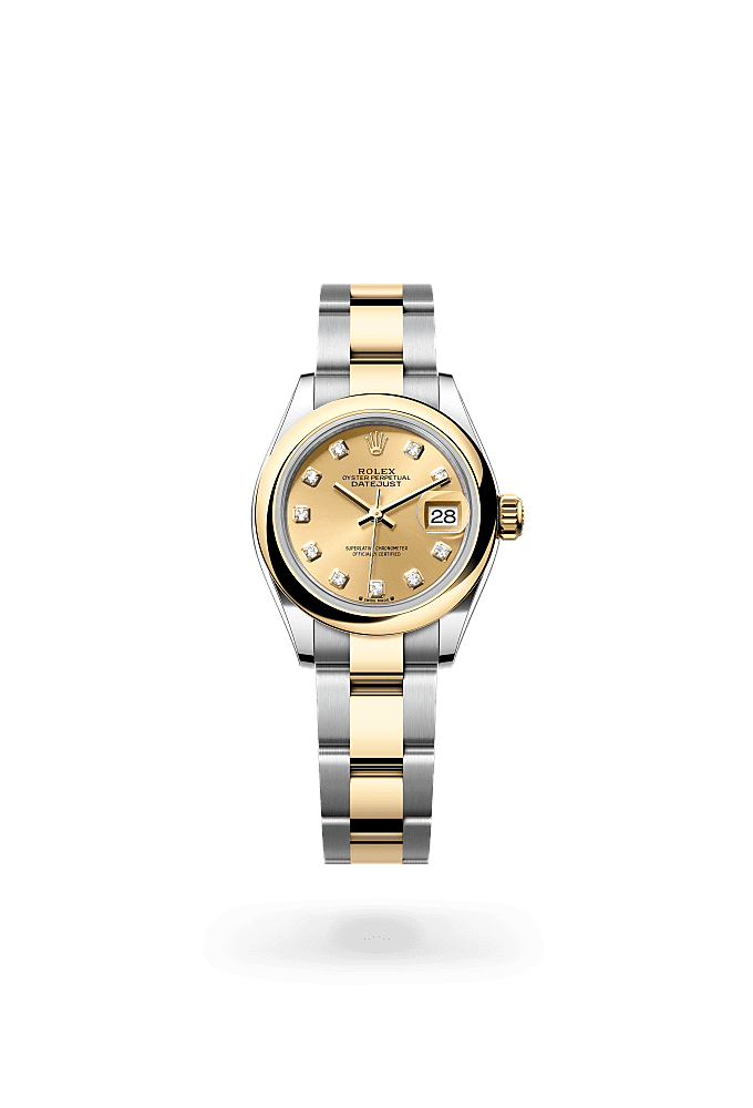 Lady-Datejust, Oyster, 28 мм, сталь Oystersteel и желтое золото, Циферблат : Цвета шампанского, бриллианты, Rolex